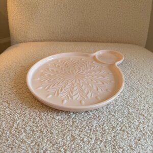 Vintage Jeannette Pink Milk Glass Feather Snowflake Snack Plate